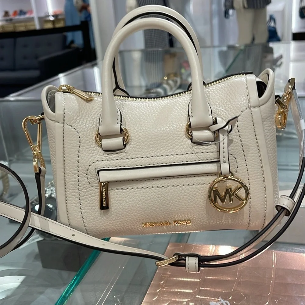 Michael Kors Carine Extra-Small Pebbled Leather Satchel Crossbody  Lt Cream  NWT